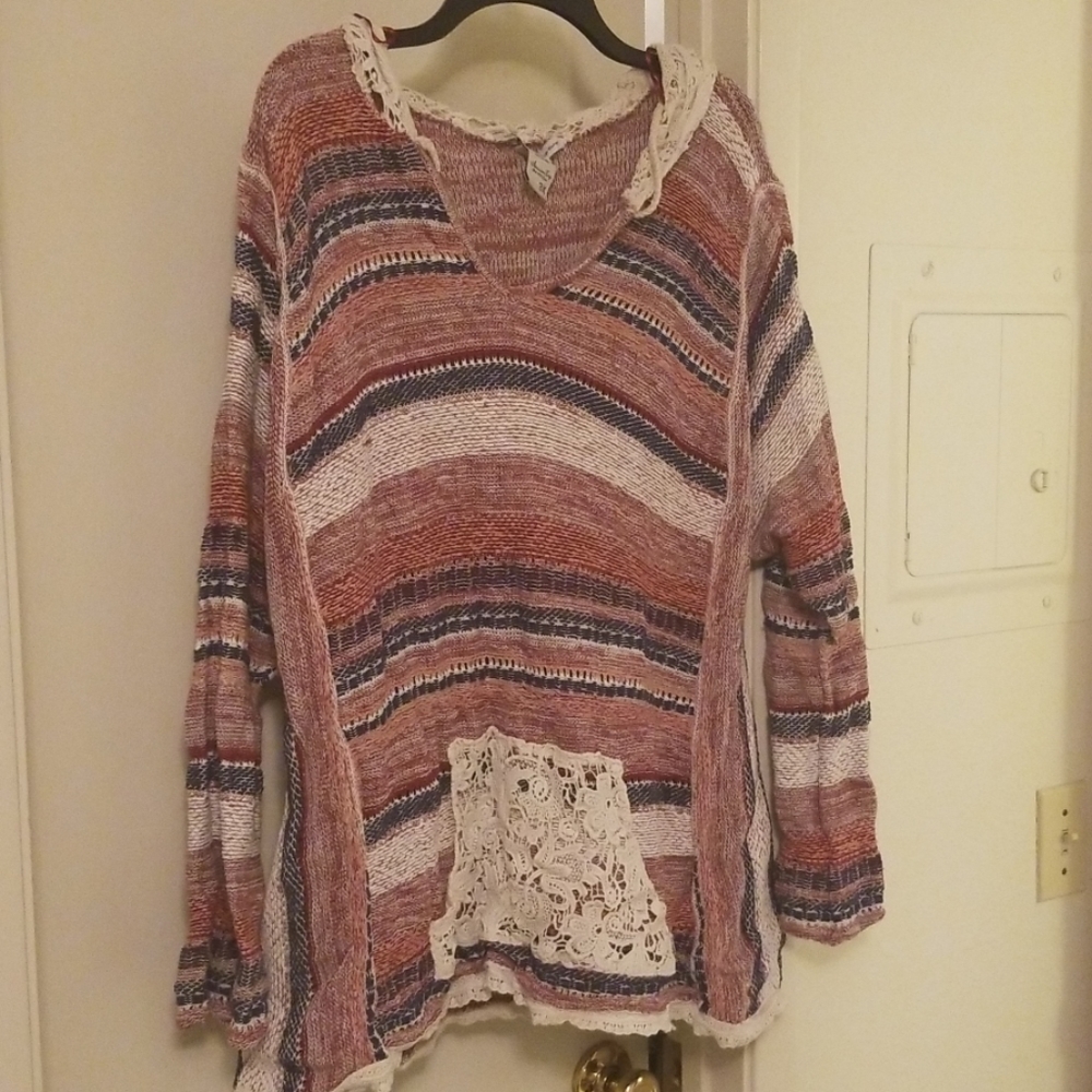 Knit and lace hooded sweater